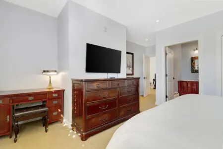 3rd King Bed ensuite 2nd floor view b with Desk area TV
